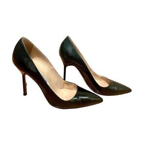 Manolo Blahnik Dark Green Emerald Patent Leather Stiletto High Heels 38.5/8 US